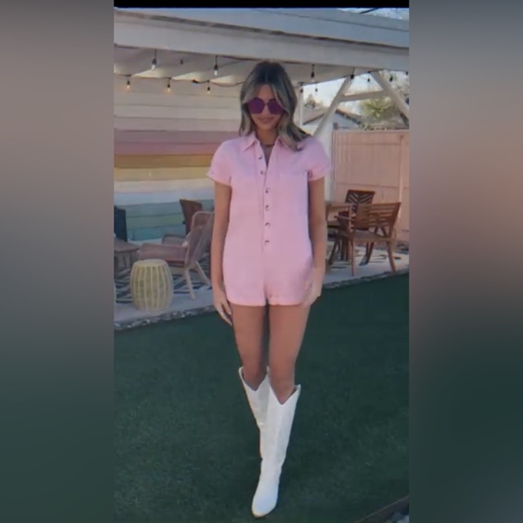 Show Me Your Mumu Range Denim Romper in Candy Pink XS - Picture 3 of 9